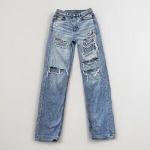 American Eagle Jeans Womens 0 Light Wash Distressed Baggy Jean Hi-Rise